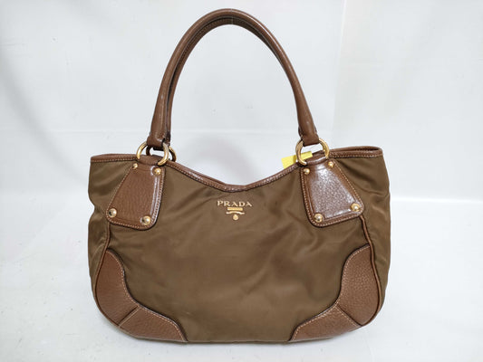 PRADA Nylon and Leather Handbag Brown Handbag