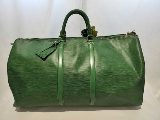 LOUIS VUITTON Epi Keypol 50 Green VI 8912 with Cadena Corner Polishing Boston Bag