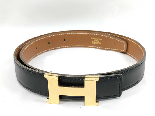 HERMES Constance H-Buckle Gold Hardware Black x Camel Belt
