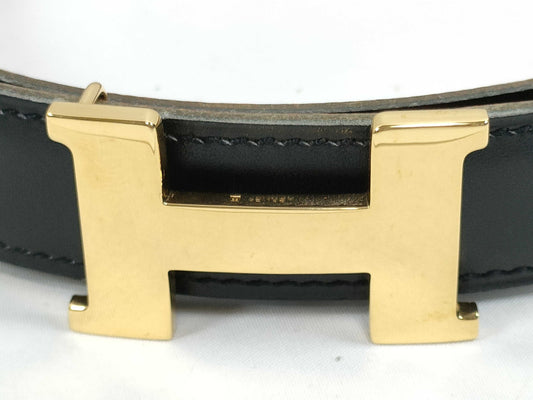 HERMES Constance H-Buckle Gold Hardware Black x Camel Belt