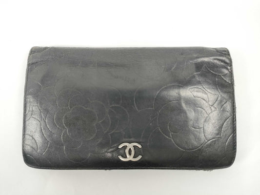 CHANEL Lambskin / Camellia Coco Mark / Long Wallet / Black 12th Series Wallet