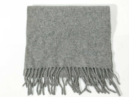 FENDI Logo Embroidered Scarf Gray Scarf