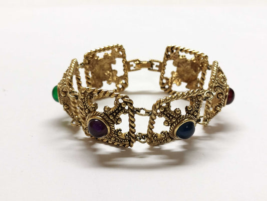GIVENCHY Multicolor Stone Gold Bracelet Bangle