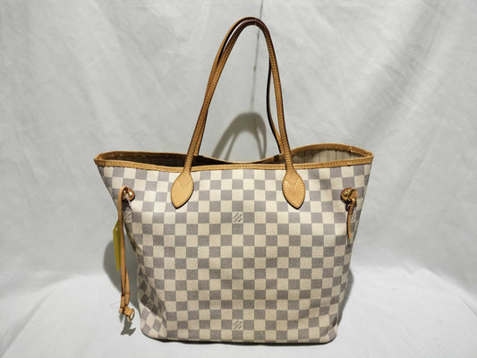 LOUIS VUITTON Damier Azure/Neverful MM/Side String Torn Tote Bag