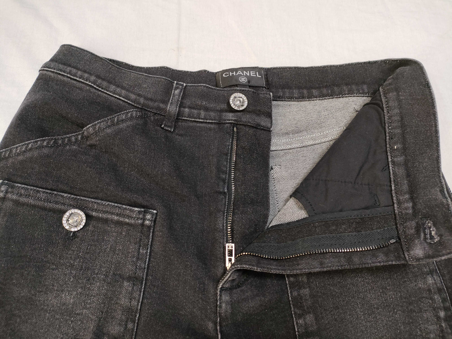 CHANEL Denim Pants, Black, Gripoa Button, P54563V41268