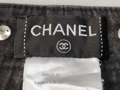 CHANEL 08A Denim Pants Black Coco Lion Button P33830V17745 Pants