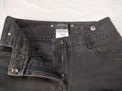 CHANEL 08A Denim Pants Black Coco Lion Button P33830V17745 Pants