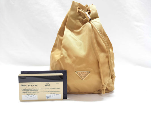 PRADA nylon drawstring pouch, beige