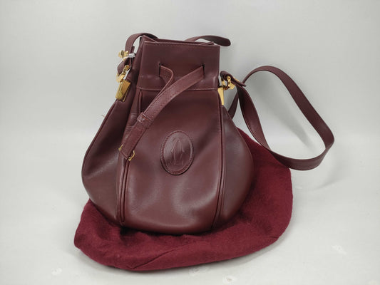 Cartier Must Must Leather One-Shoulder Drawstring Shoulder Bag