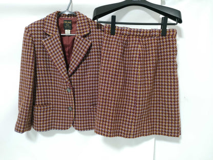 CELINE Houndstooth Wool Set with Sulky Motif Shell Buttons Other Apparel