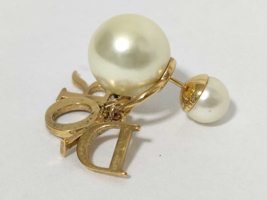 Dior Earrings, GD Color, Faux Pearl, DIOR Logo Charm 