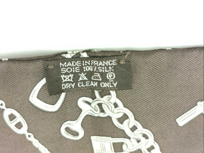 HERMES Carre Chain/Chaine Chain Pattern Brown Scarf
