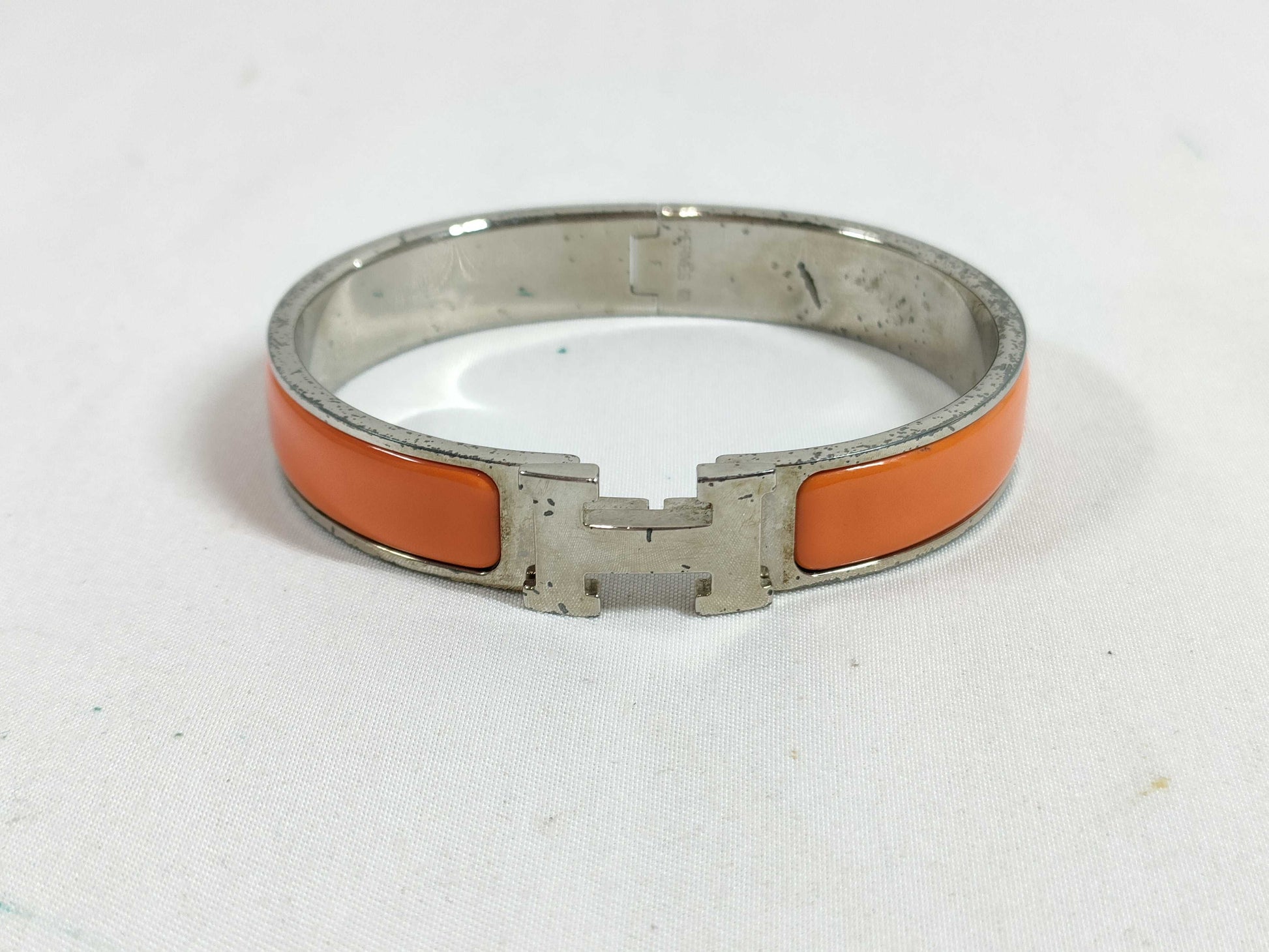 HERMES Click H Silver x Orange Bracelet/Bangle
