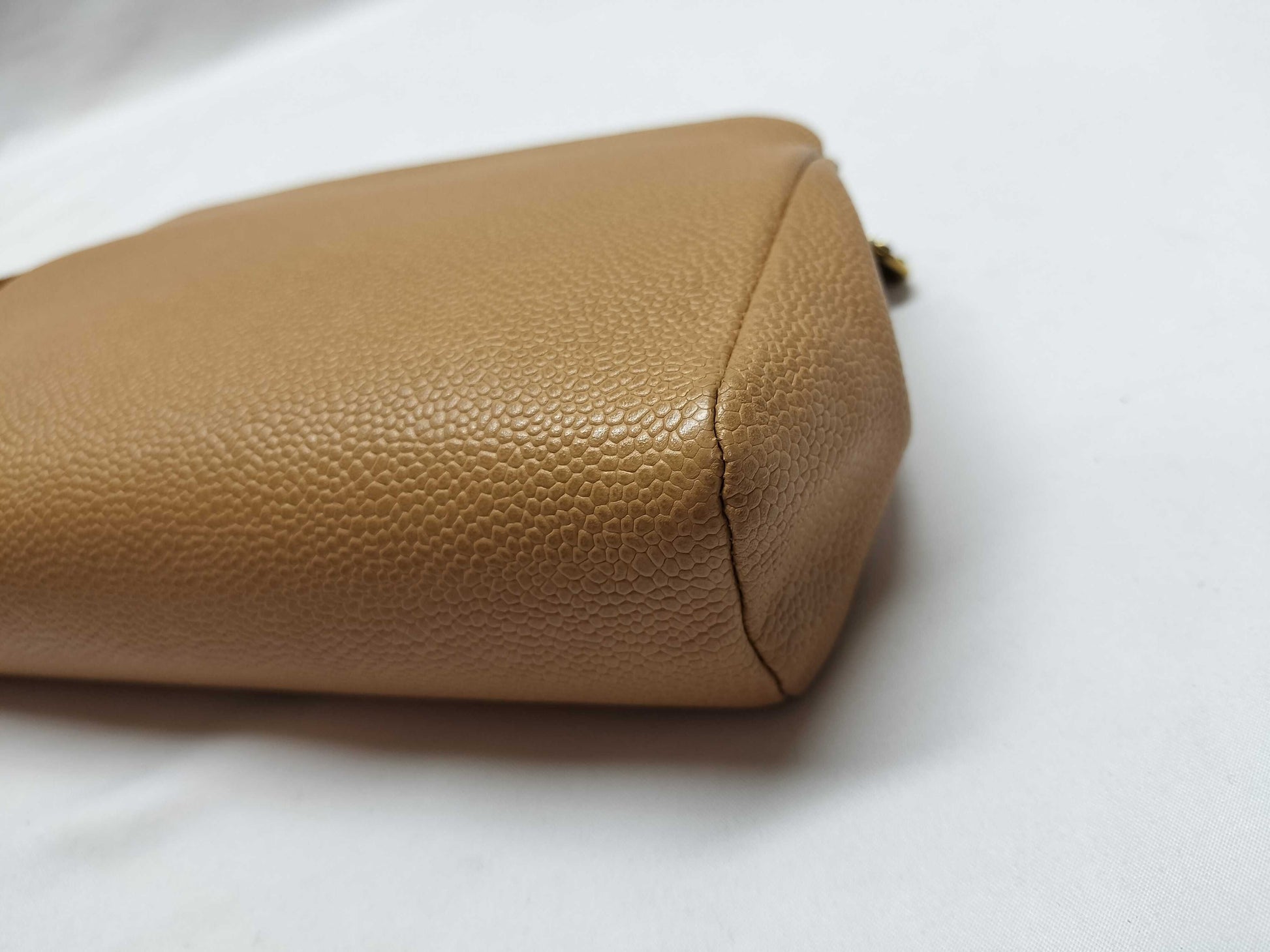 CHANEL Caviar Cosmetic Pouch, Beige, Interior Peeling Caution, No. 3 Pouch