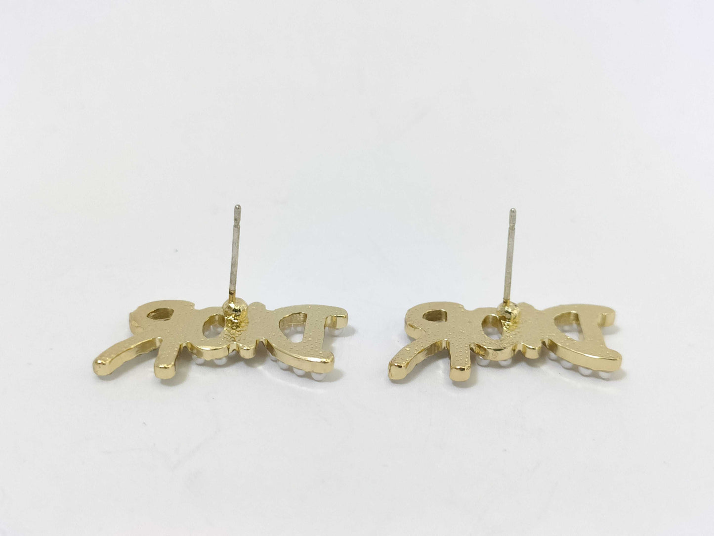 Dior CD logo rhinestone pearl gold earrings