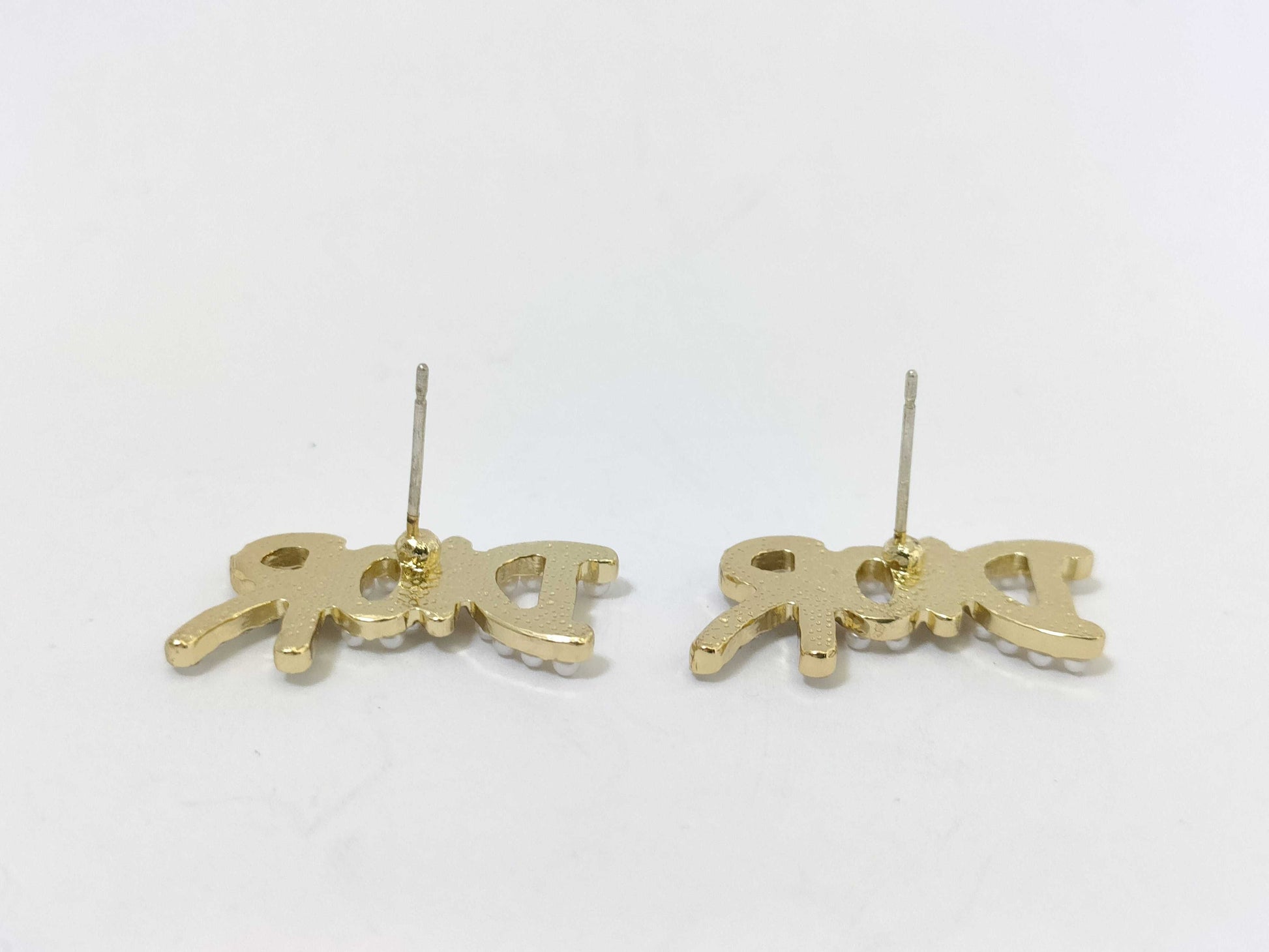 Dior CD logo rhinestone pearl gold earrings