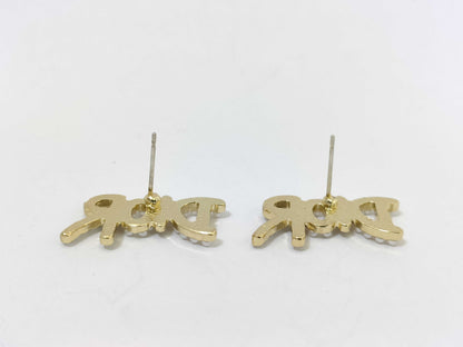 Dior CD logo rhinestone pearl gold earrings