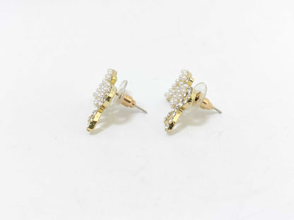 Dior CD logo rhinestone pearl gold earrings