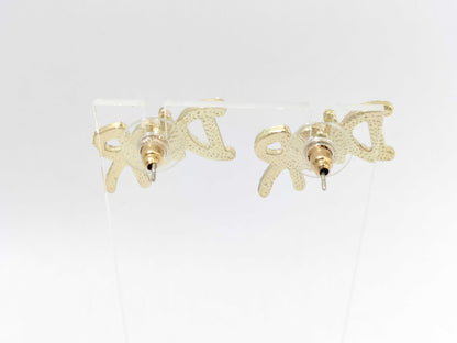 Dior CD logo rhinestone pearl gold earrings
