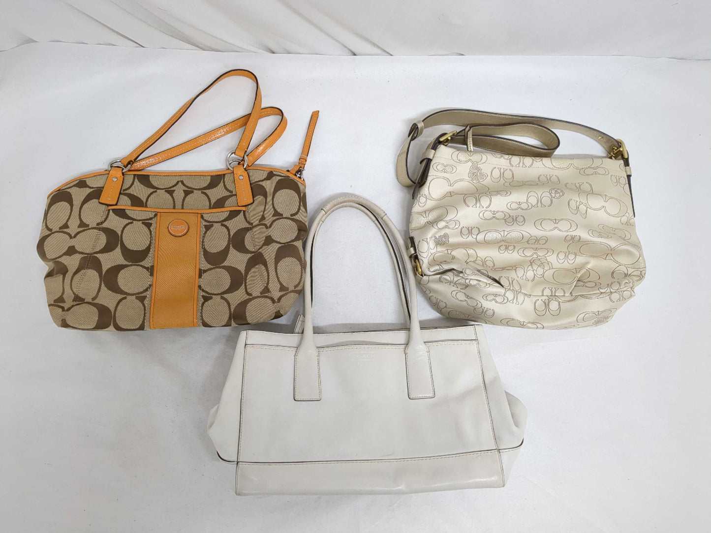 COACH Signature F19810 Canvas Leather Shoulder Bag and 3-Piece Tote Set