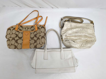 COACH Signature F19810 Canvas Leather Shoulder Bag and 3-Piece Tote Set