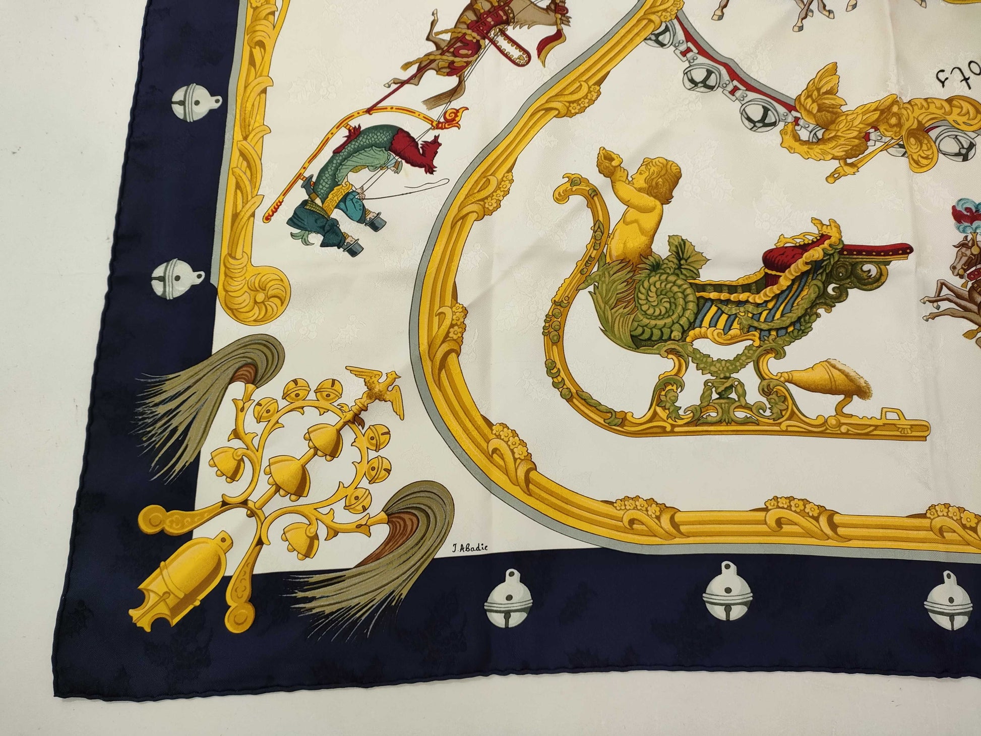 HERMES Carre Feather and Bell Scarf, No Tag