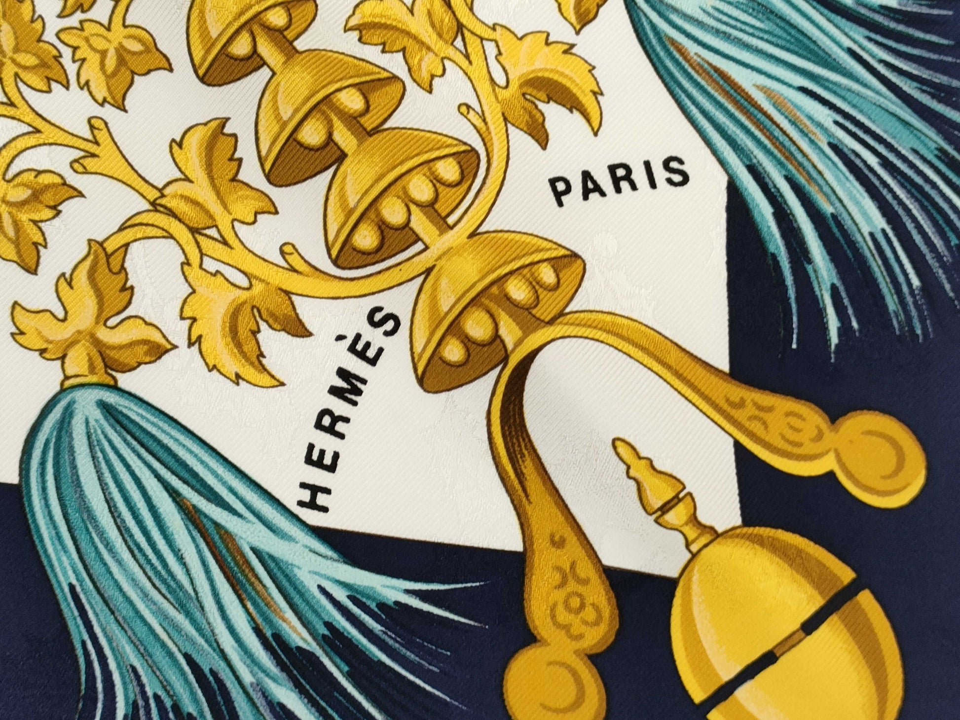 HERMES Carre Feather and Bell Scarf, No Tag