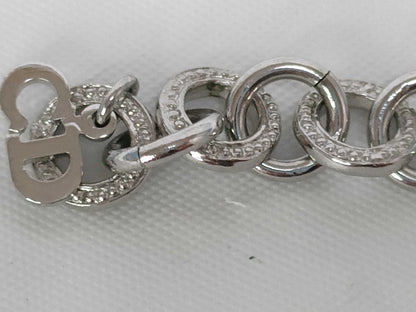 Dior Ribbon Rhinestone Necklace Silver Color Necklace