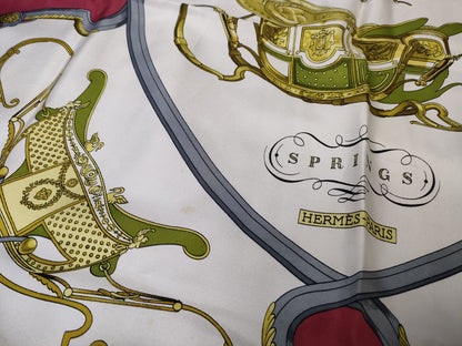 HERMES Carre Carre 90 SPRINGS Red Scarf with Missing Tag