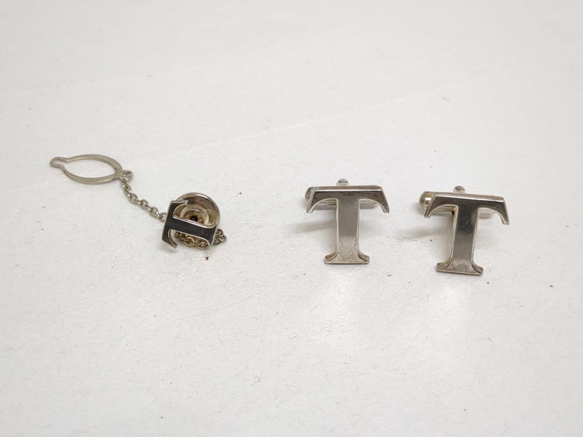 Tiffany & Co. T Logo Cufflinks and Tie Pins Set, SV925, 9.8g