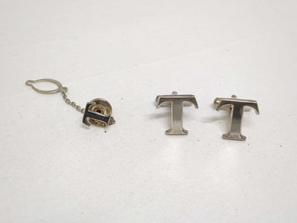 Tiffany & Co. T Logo Cufflinks and Tie Pins Set, SV925, 9.8g