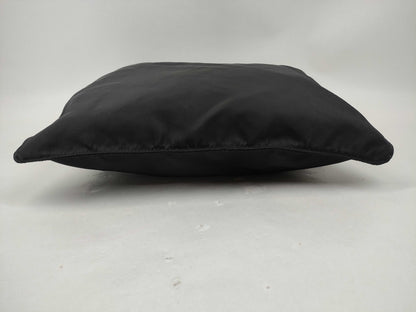 PRADA Nylon Shoulder Bag with Logo Plate, Black Shoulder Bag