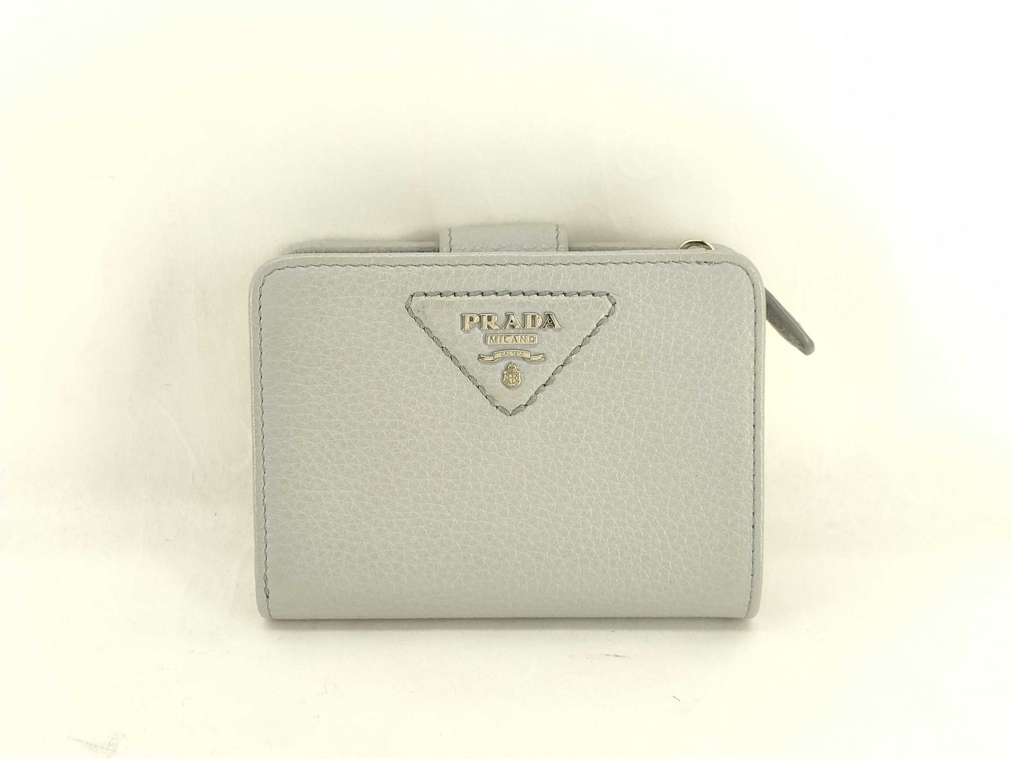PRADA Compact Wallet Round Zip Front Logo Wallet
