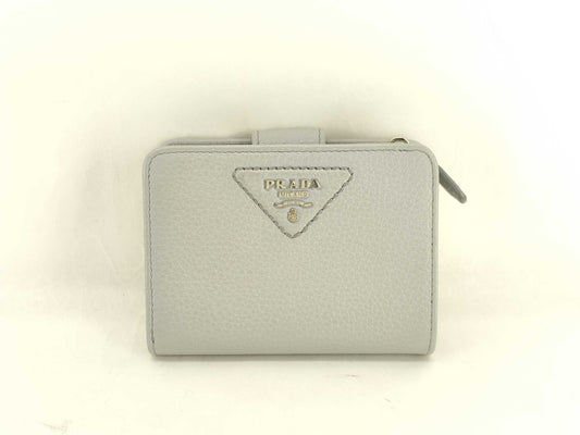 PRADA Compact Wallet Round Zip Front Logo Wallet