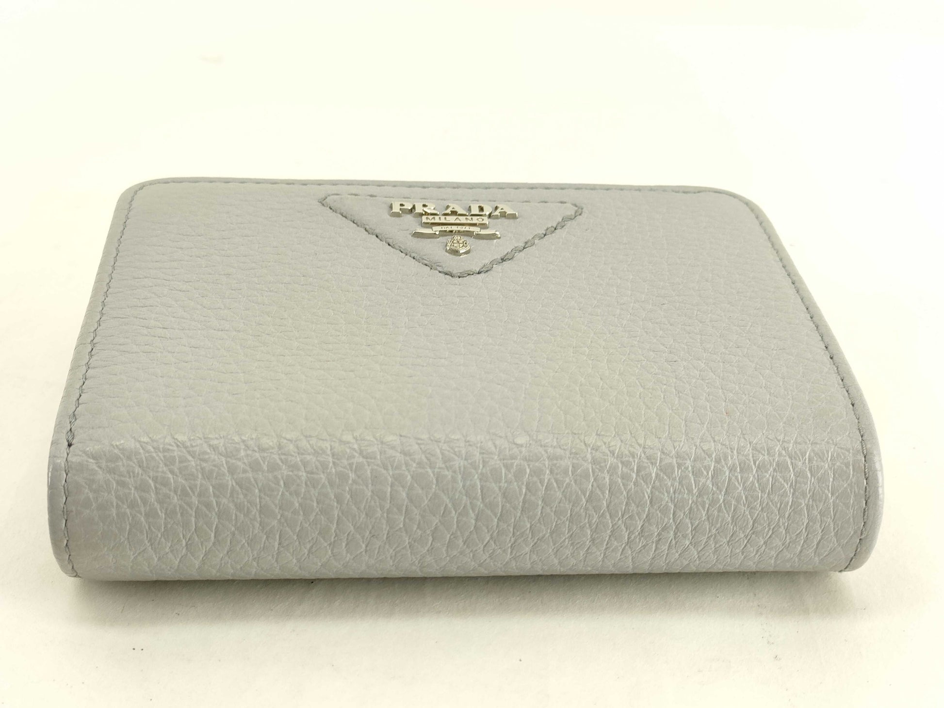PRADA Compact Wallet Round Zip Front Logo Wallet