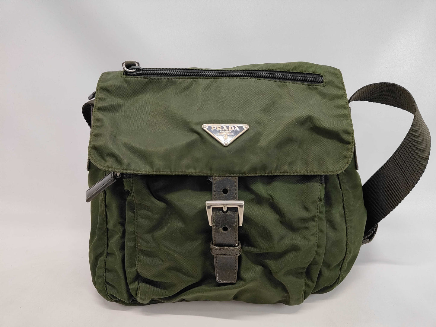 PRADA Nylon Khaki Shoulder Bag