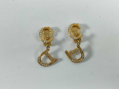 Dior Logo Earrings Stone Gold Earrings