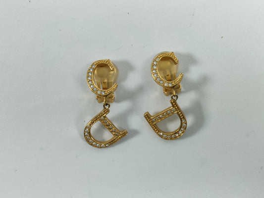Dior Logo Earrings Stone Gold Earrings