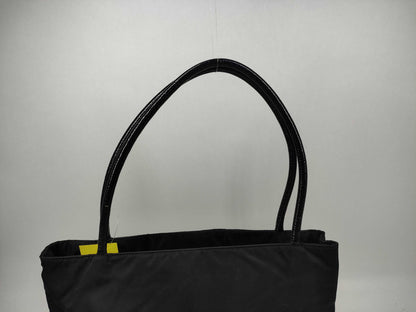 PRADA Nylon Leather Accessory Triangle Tote Bag in Black and Gold