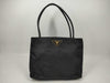PRADA Nylon Leather Accessory Triangle Tote Bag in Black and Gold