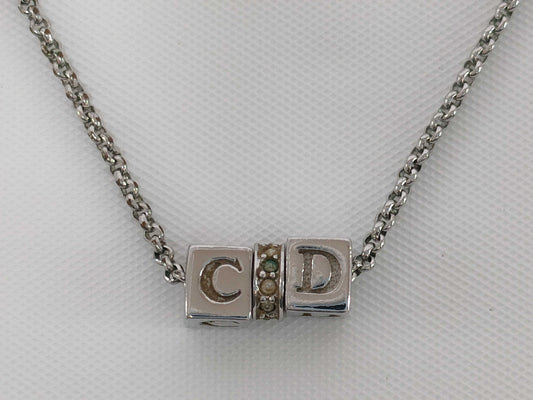 Dior Logo Cube Rhinestone Necklace