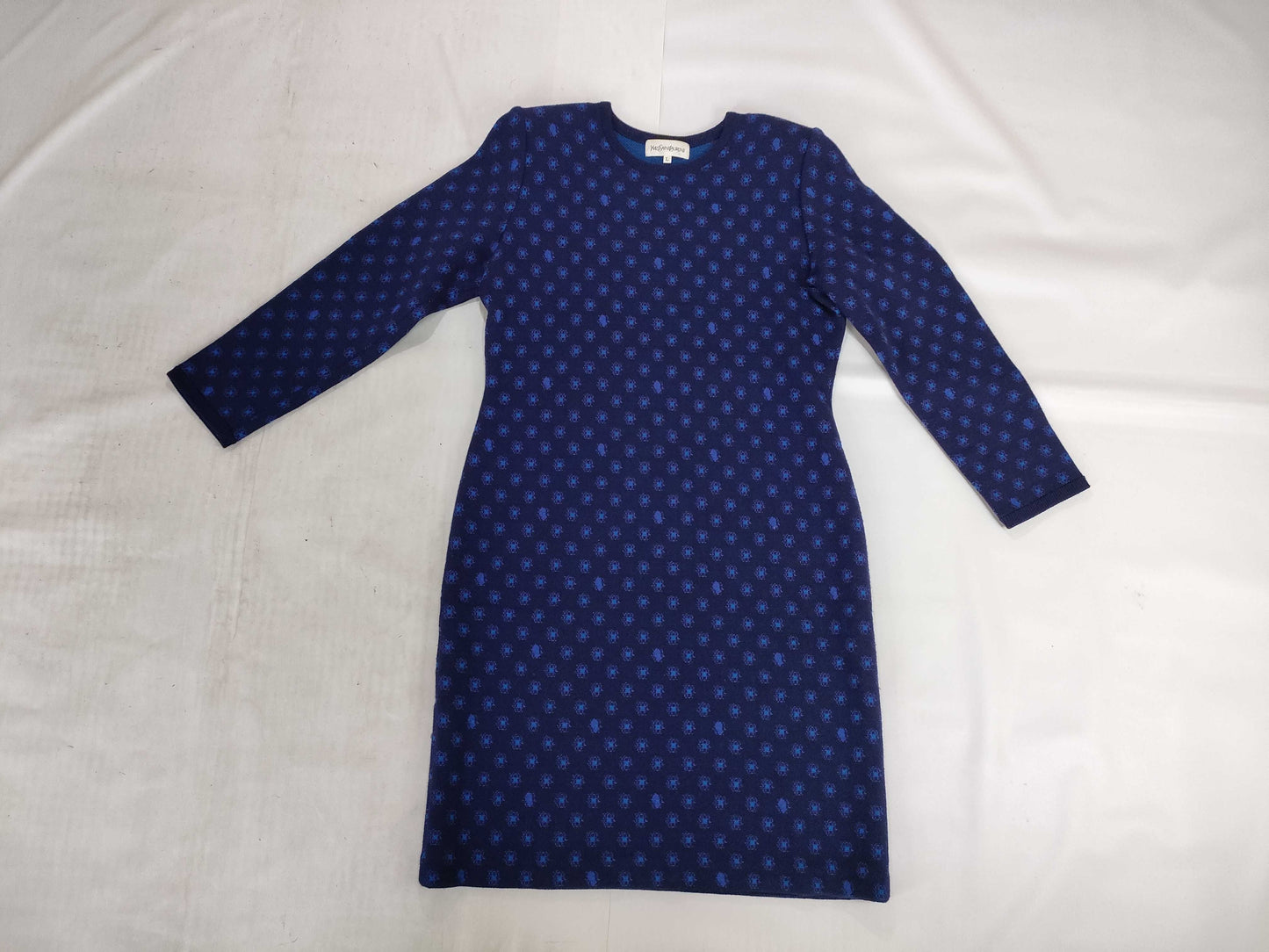 Yves Saint Laurent Polka Dot Knit Dress, Navy x Blue