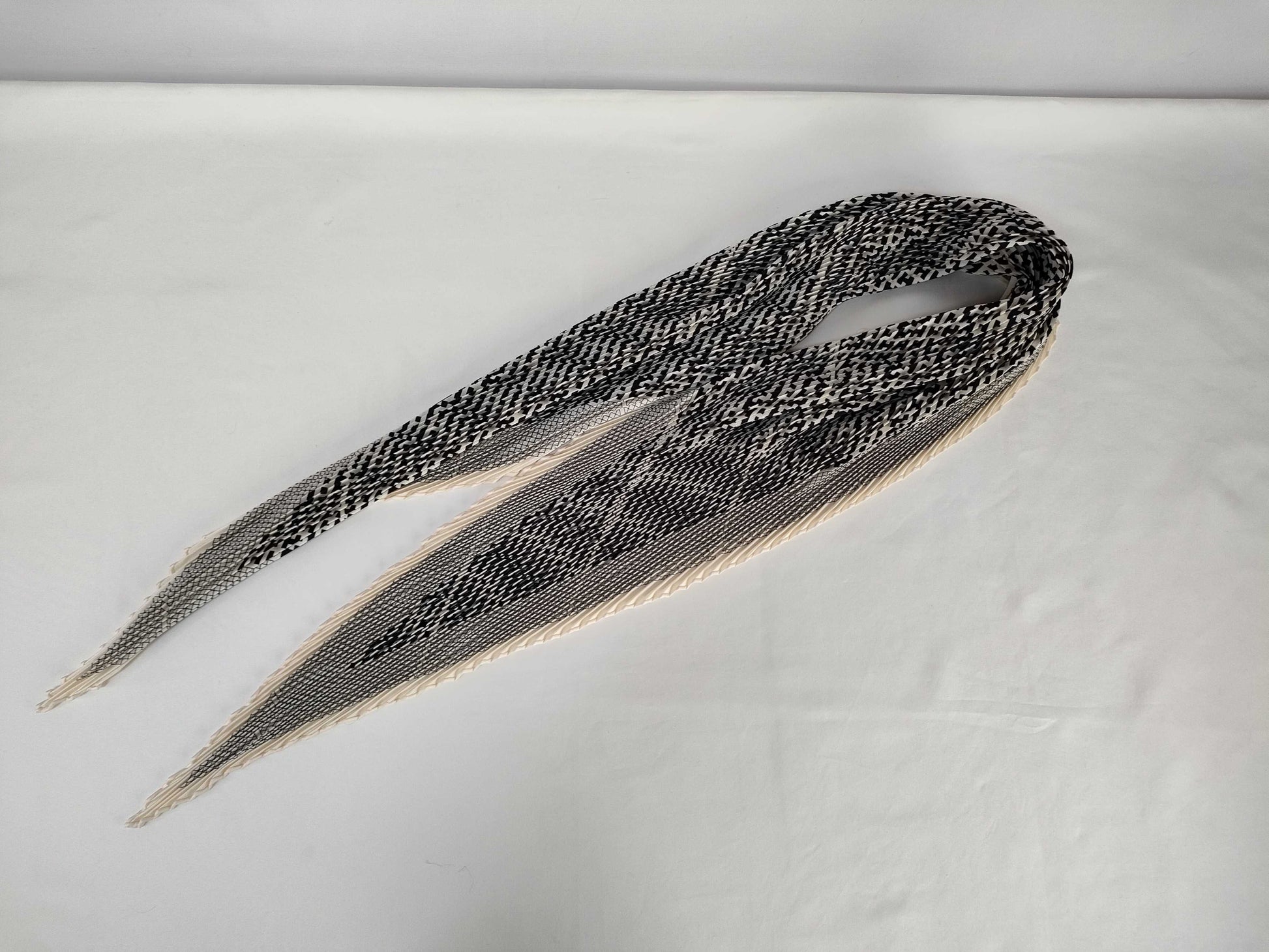 HERMES Carre Pleated Carre Black White Scarf