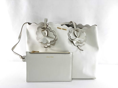 Miu Miu Flower Tote Bag with Pouch, White