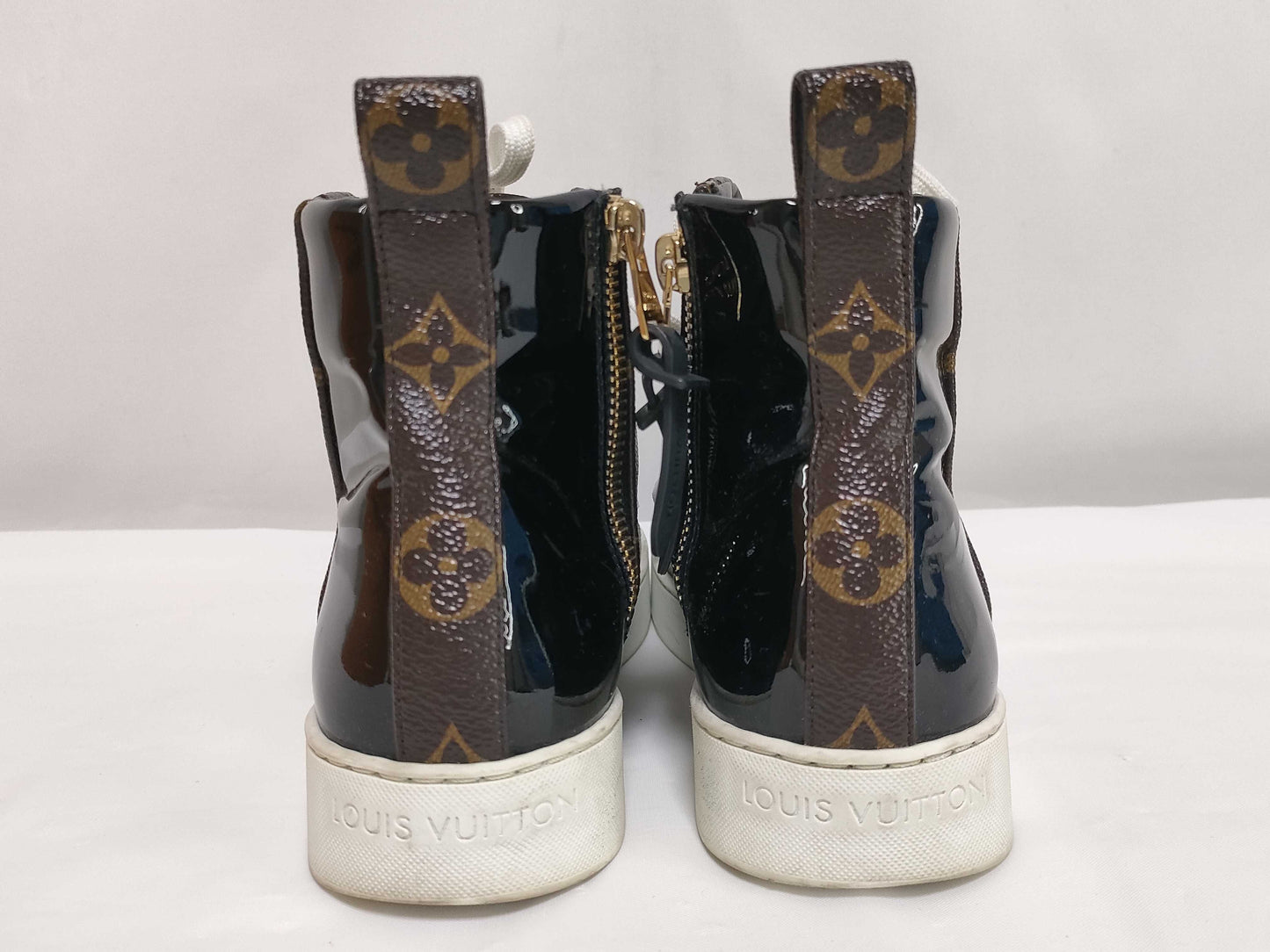 LOUIS VUITTON Side Zip Size 34 Partial Patent Leather Sneakers