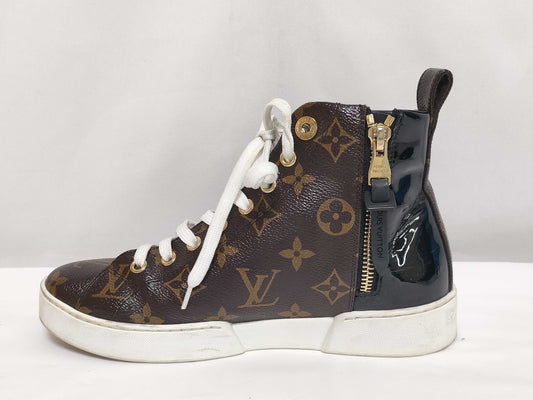 LOUIS VUITTON Side Zip Size 34 Partial Patent Leather Sneakers