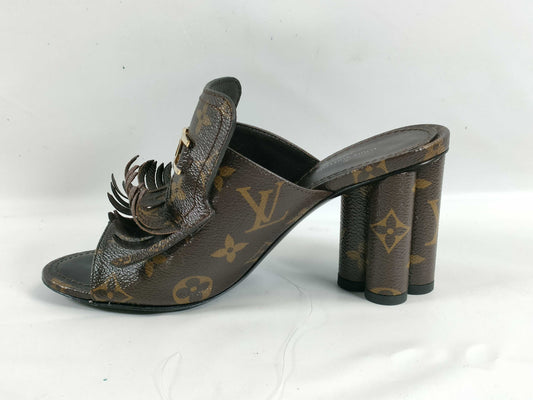 LOUIS VUITTON Monogram Indiana Line Mules Fringe Size 36 Sandals