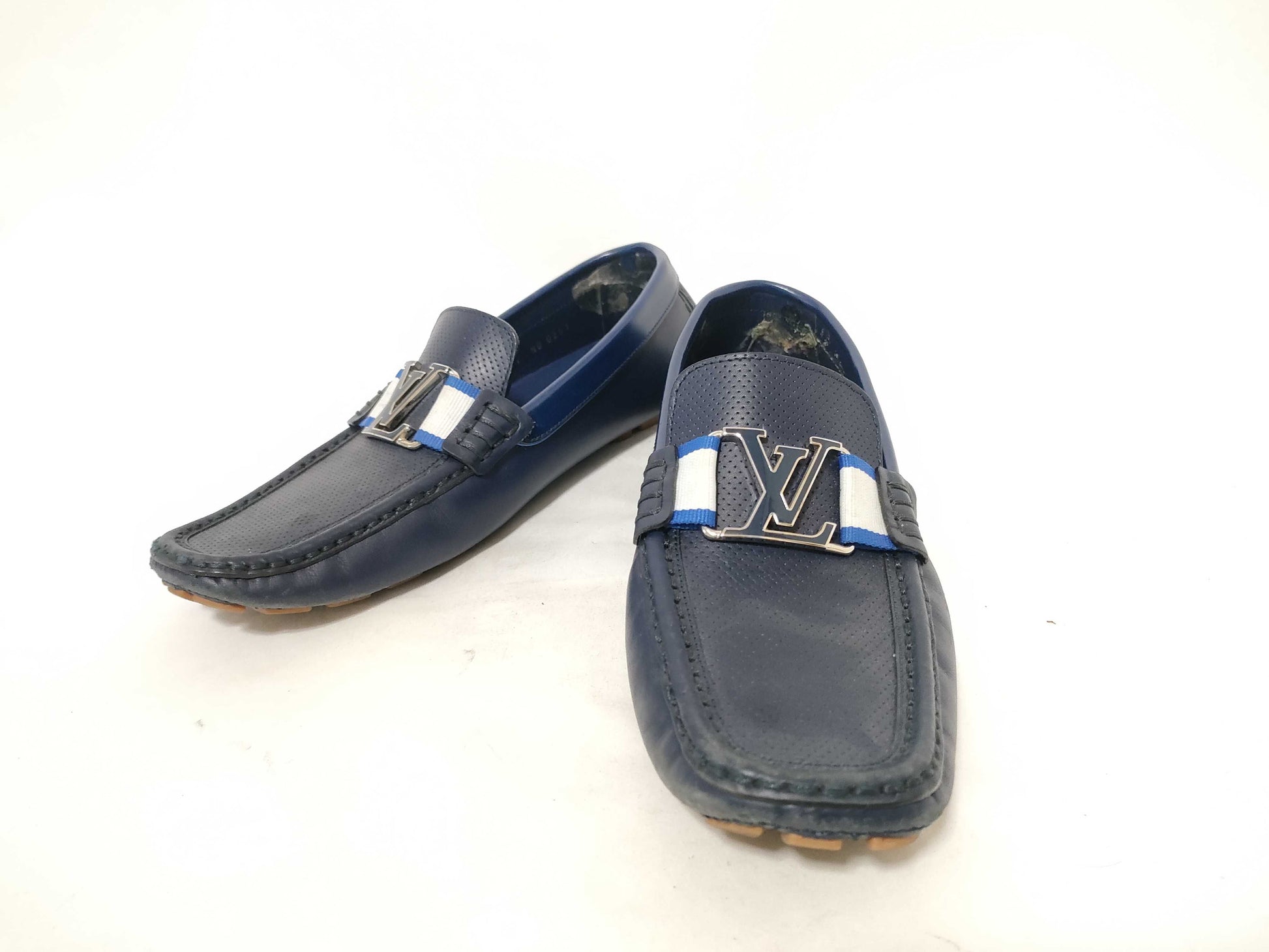 LOUIS VUITTON LV logo loafers, heavy heel wear, business shoes