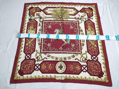HERMES Carré LVDOVICVS MAGNVS Louis XIV on a White Horse Red Scarf