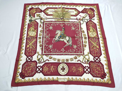 HERMES Carré LVDOVICVS MAGNVS Louis XIV on a White Horse Red Scarf